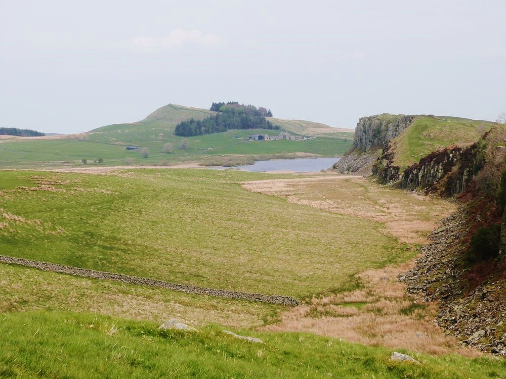 Rocky ridges and Crag Lough near Steel Rigg in Northumberland National Park
