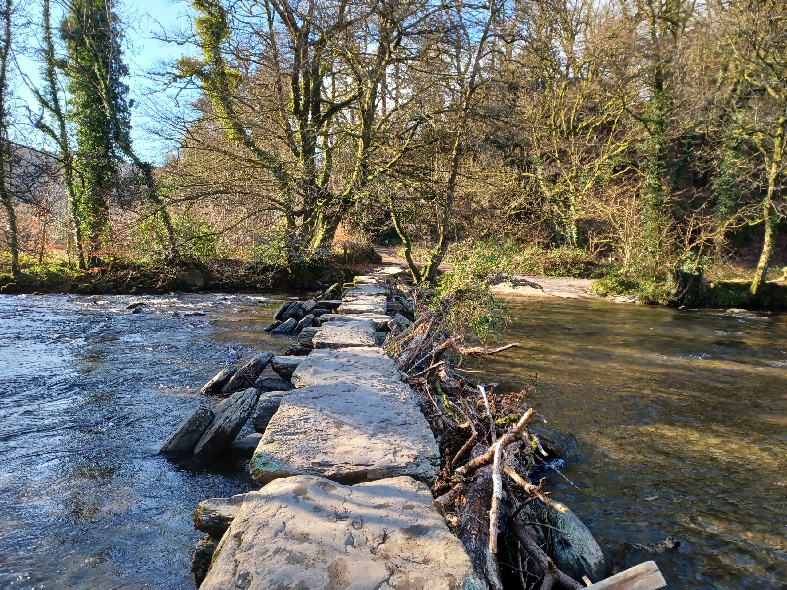 Tarr Steps beside the winter River Barle on Exmoor